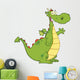 Green Dragon Cartoon Mascot Character Waving For Greeting Wall Decal