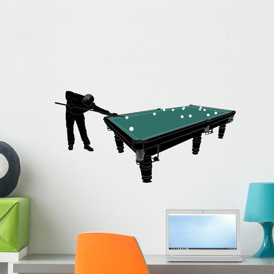 Man Plaing Billiards Wall Decal shown on a wall