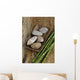 Zen Stones in Wooden Bowl and Green Bamboo Grove on Old Wood Wall Mural