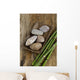 Zen Stones in Wooden Bowl and Green Bamboo Grove on Old Wood Wall Mural