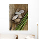 Zen Stones in Wooden Bowl and Green Bamboo Grove on Old Wood Wall Mural