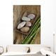 Zen Stones in Wooden Bowl and Green Bamboo Grove on Old Wood Wall Mural