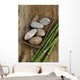 Zen Stones in Wooden Bowl and Green Bamboo Grove on Old Wood Wall Mural