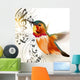 Music vector background with humming bird and notes 