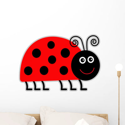 Cute Cartoon Lady Bug Wall Decal shown on a wall