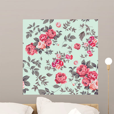 Rose Seamless Pattern Wall Decal Design 2 shown on a wall