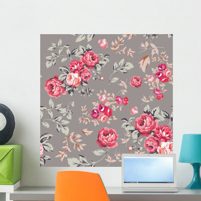 Rose Seamless Pattern Wall Decal Design 1 shown on a wall