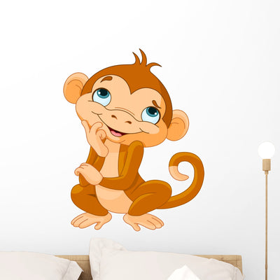 Monkey Thinking Wall Decal shown on a wall