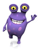 A spotted monster waving and looking very happy. 