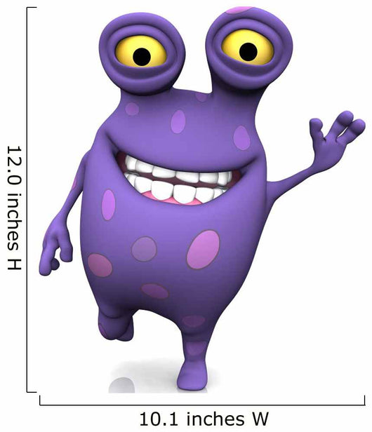 A spotted monster waving and looking very happy. 