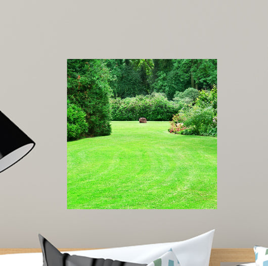 beautiful summer garden with large green lawns 