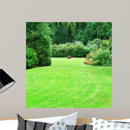 beautiful summer garden with large green lawns 