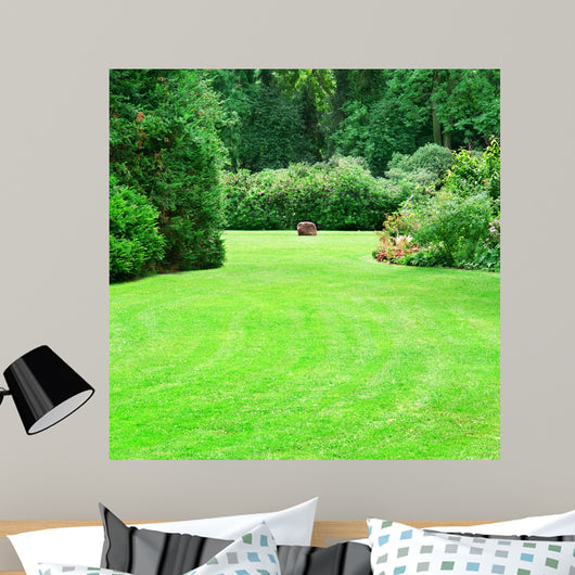 beautiful summer garden with large green lawns 