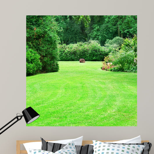 beautiful summer garden with large green lawns 
