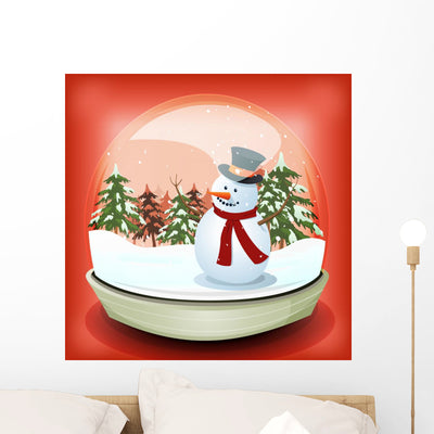 Snowman Winter Snowball Wall Decal shown on a wall