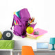 Purple backpack with school supplies isolated on white Wall Decal