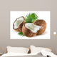 Coconuts with milk splash and leaf on white background 