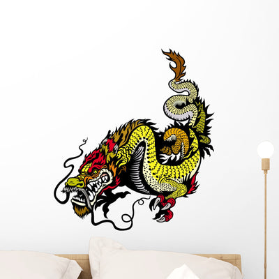 Golden Dragon Wall Decal shown on a wall