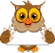 cute owl cartoon holding blank sign Wall Decal