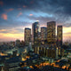 Los Angeles downtown at sunset, California 