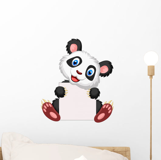 Cute panda cartoon holding blank sign Wall Decal