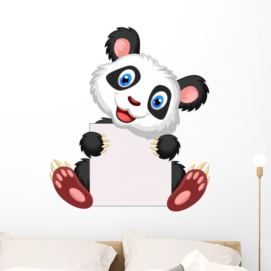 Cute panda cartoon holding blank sign Wall Decal