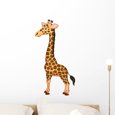 Cute Giraffe Cartoon Wall Decal shown on a wall