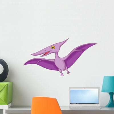 Happy Pterodactyl Cartoon Wall Decal shown on a wall