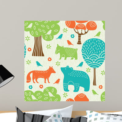 Forest Animals Seamless Pattern Wall Decal Design 2 shown on a wall