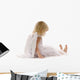 little girl sadly sitting in white dress and angel wings Wall Decal