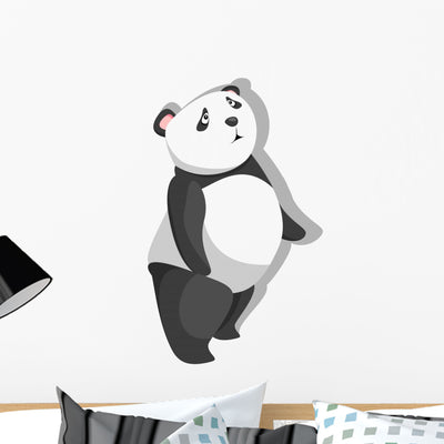 Cute Baby Panda Stand Wall Decal shown on a wall