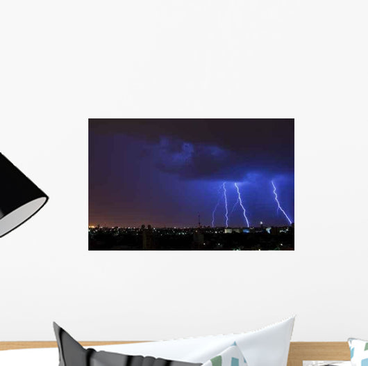 Electrical Storm over City Wall Decal Design 2