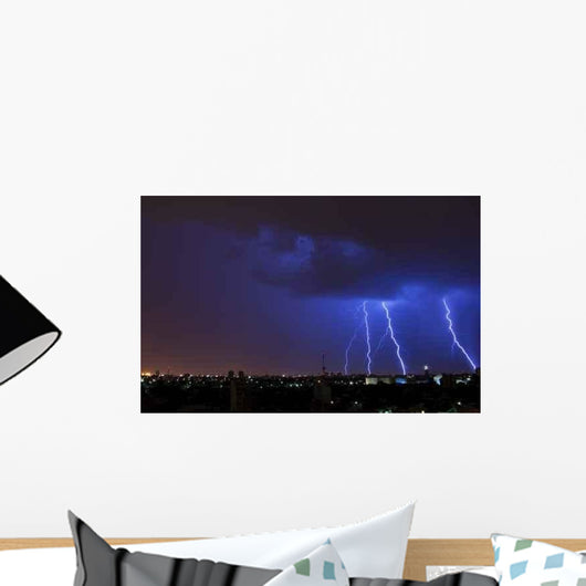 Electrical Storm over City Wall Decal Design 2