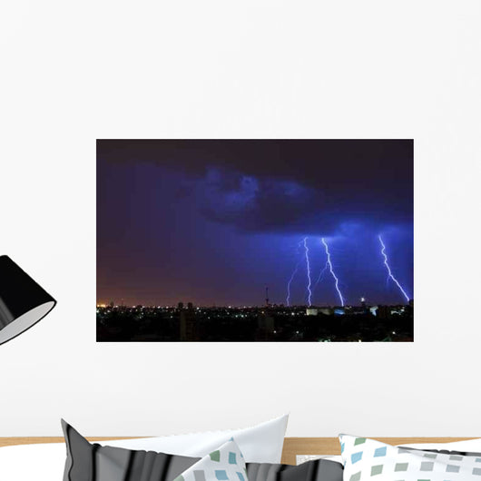 Electrical Storm over City Wall Decal Design 2