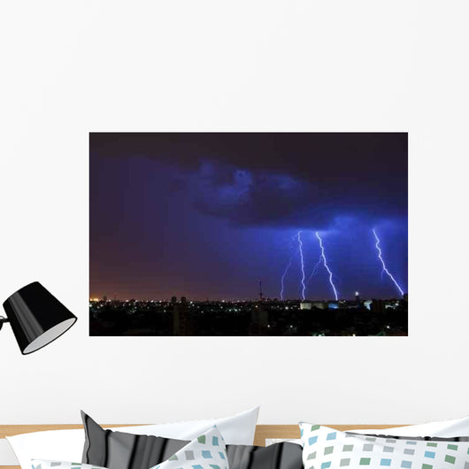Electrical Storm over City Wall Decal Design 2
