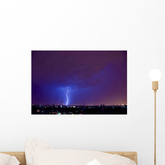 Electrical Storm over City Wall Decal Design 1