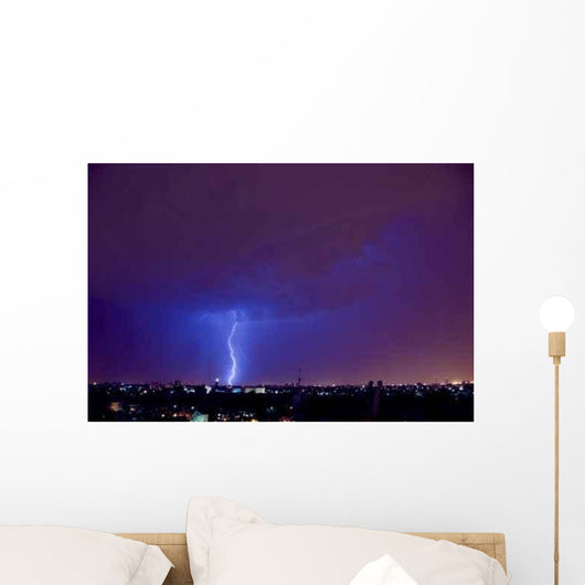 Electrical Storm over City Wall Decal Design 1