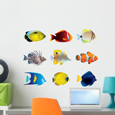 Tropical Fishes Wall Decal shown on a wall