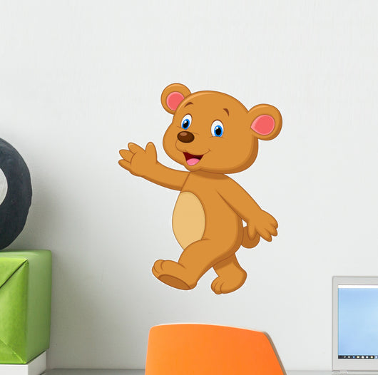 Cute brown bear waving hand Wall Decal