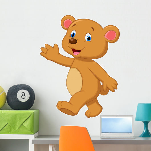 Cute brown bear waving hand Wall Decal
