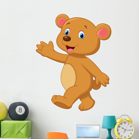 Cute brown bear waving hand Wall Decal