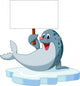 Cute seal cartoon holding blank sign Wall Decal