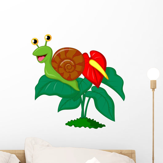Cute Snail Cartoon Leaf Wall Decal