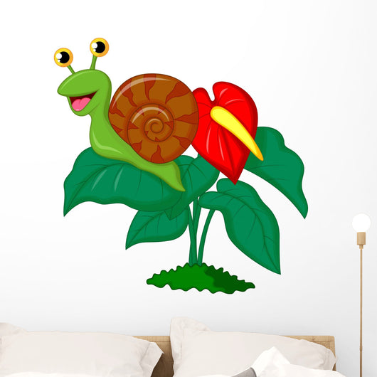 Cute Snail Cartoon Leaf Wall Decal