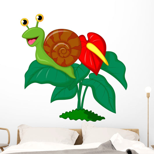Cute Snail Cartoon Leaf Wall Decal
