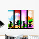 kids silhouettes against a sunny sky Wall Mural