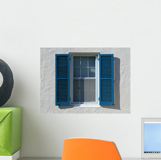 Blue Window Shutters, Open Wall Mural