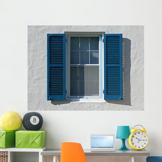 Blue Window Shutters, Open Wall Mural
