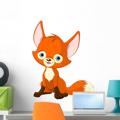 Cute Baby Fox Wall Decal shown on a wall