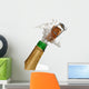 Close up of champagne cork popping with white background Wall Decal
